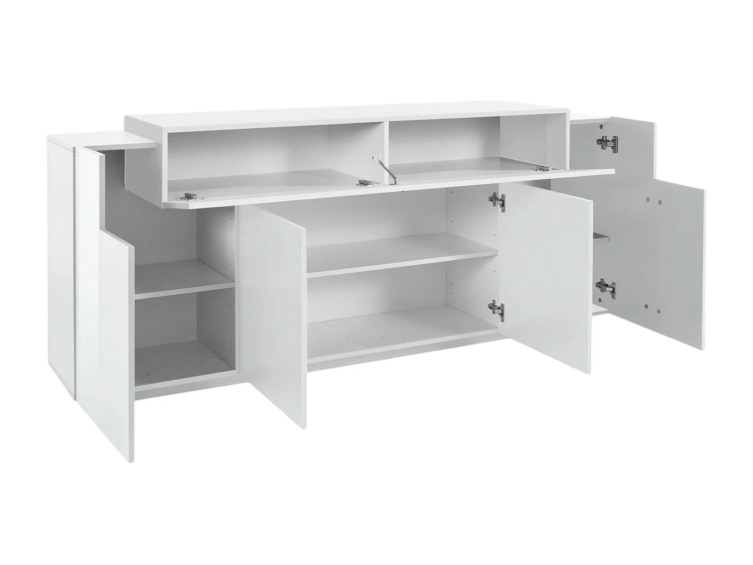 Dgerl dressoir, 4-deurs keukendressoir, Woonkamerbuffet, 100% Made in Italy, 220x45h86 cm, Glanzend wit