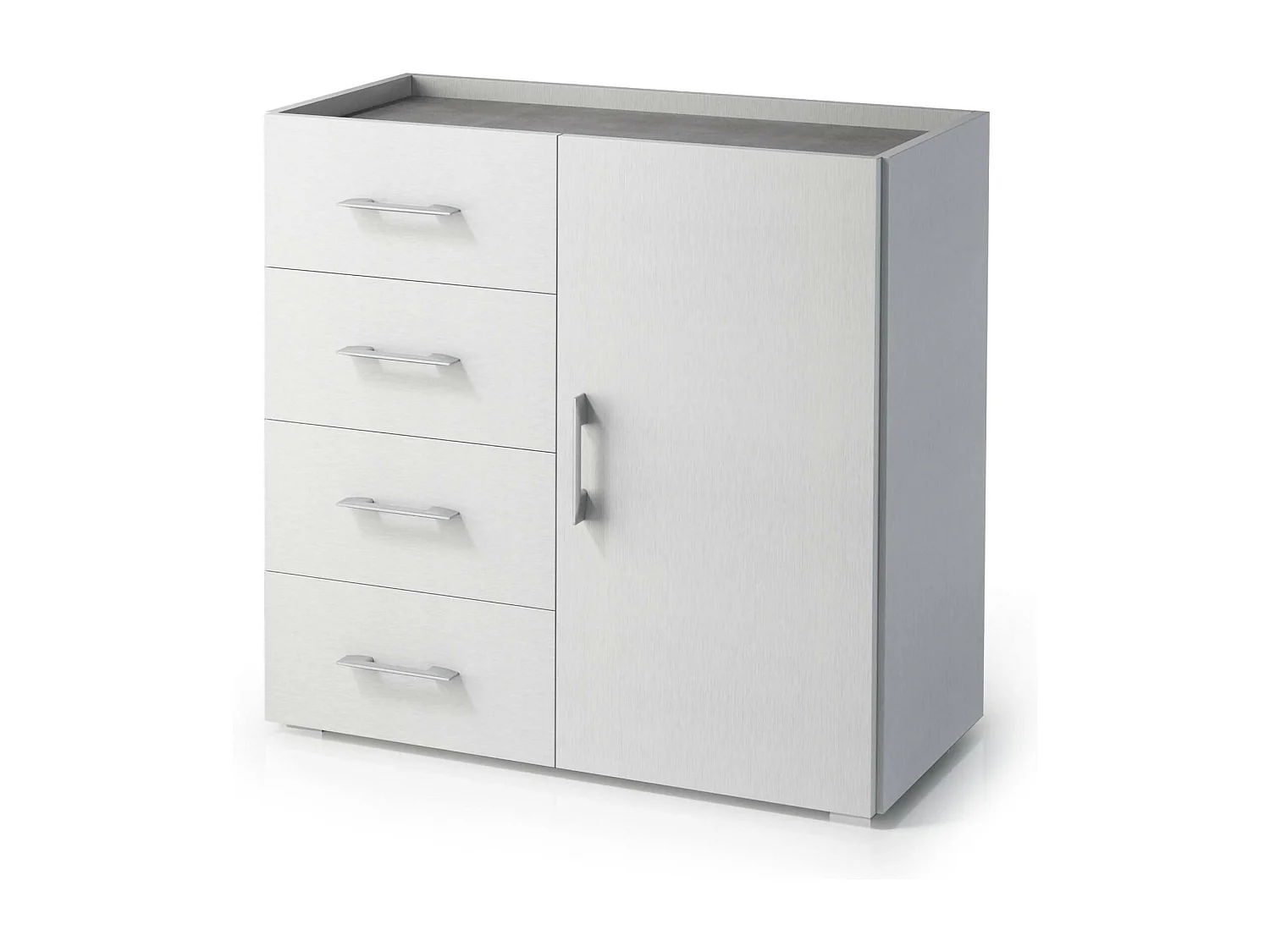 Buffet Dnag, Buffet avec 1 porte et 4 tiroirs, Buffet de salon, Armoire polyvalente avec étagères, 100% Made in Italy, 90x41h87 cm, Blanc