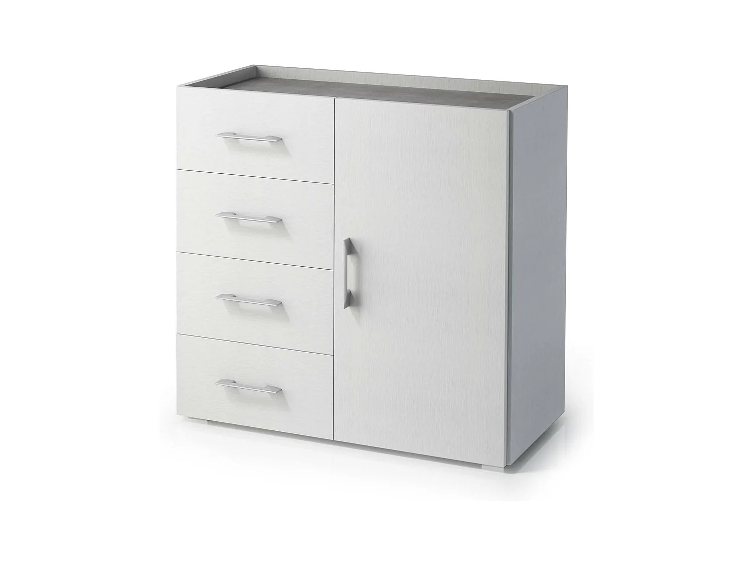 Buffet Dnag, Buffet avec 1 porte et 4 tiroirs, Buffet de salon, Armoire polyvalente avec étagères, 100% Made in Italy, 90x41h87 cm, Blanc