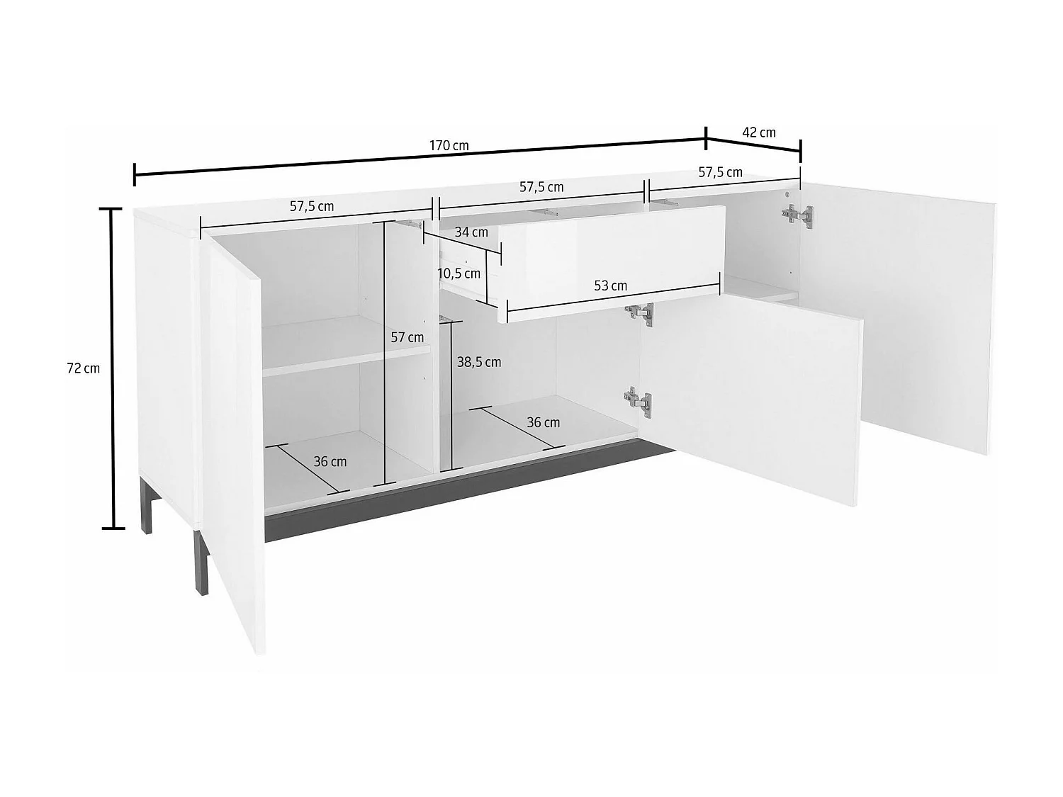 Dmora - Credenza Allel, cm 170x40h72, Antracite lucido