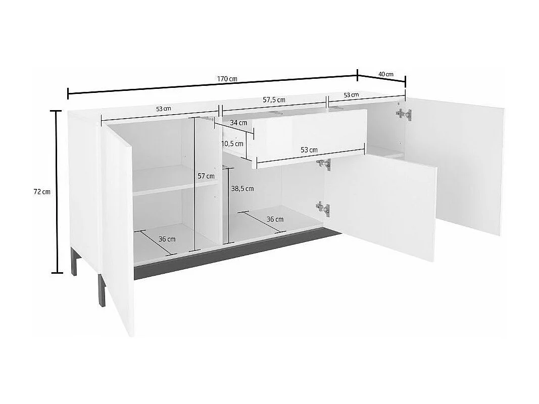 Buffet Dmitol, Buffet de cuisine avec 3 portes et 1 tiroir, Buffet de salon, 100% Made in Italy, 170x40h47 cm, Anthracite Brillant