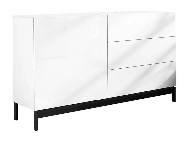 Buffet Dmazzi, Buffet de cuisine avec 1 porte et 3 tiroirs, Buffet de salon, 100% Made in Italy, 110x40h47 cm, Blanc brillant