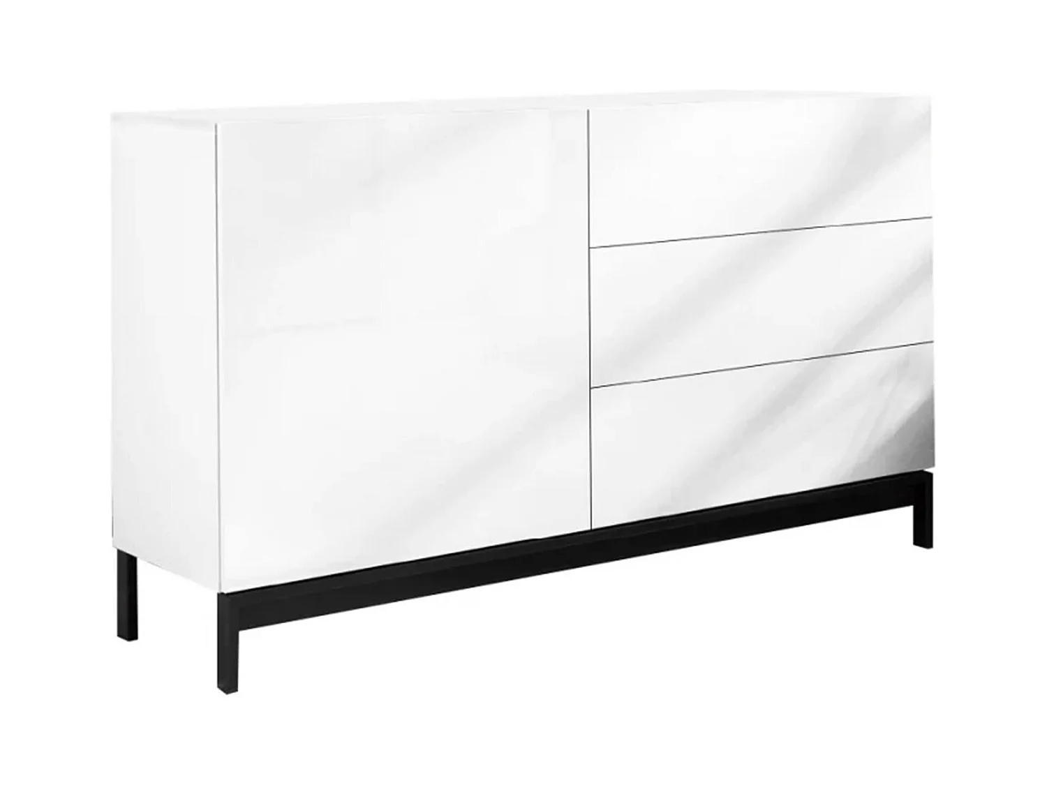 Buffet Dmazzi, Buffet de cuisine avec 1 porte et 3 tiroirs, Buffet de salon, 100% Made in Italy, 110x40h47 cm, Blanc brillant