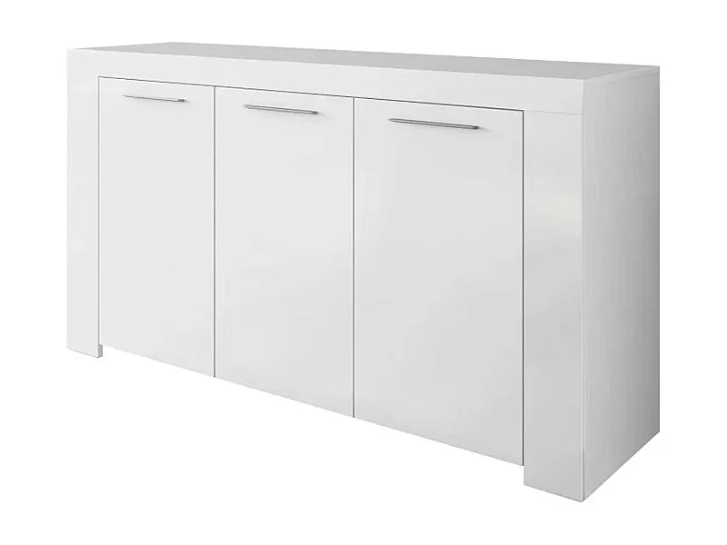 Anrichte Dalbiera, Modernes Sideboard mit 3 Türen, Buffet im Wohnzimmer, Fernsehschrank, Sideboard für Wohnzimmer, 144x42h80 cm, Weiß