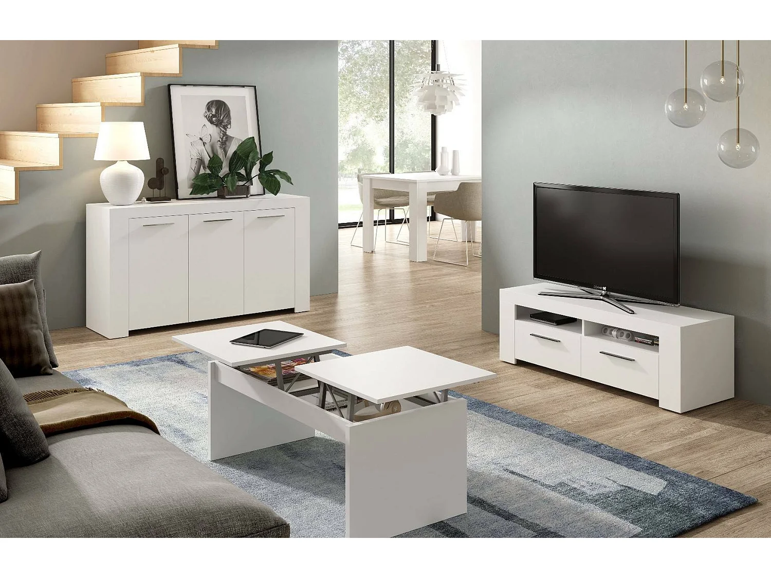 Dmora - Credenza Amaculi, 144x42h80 cm, Bianco