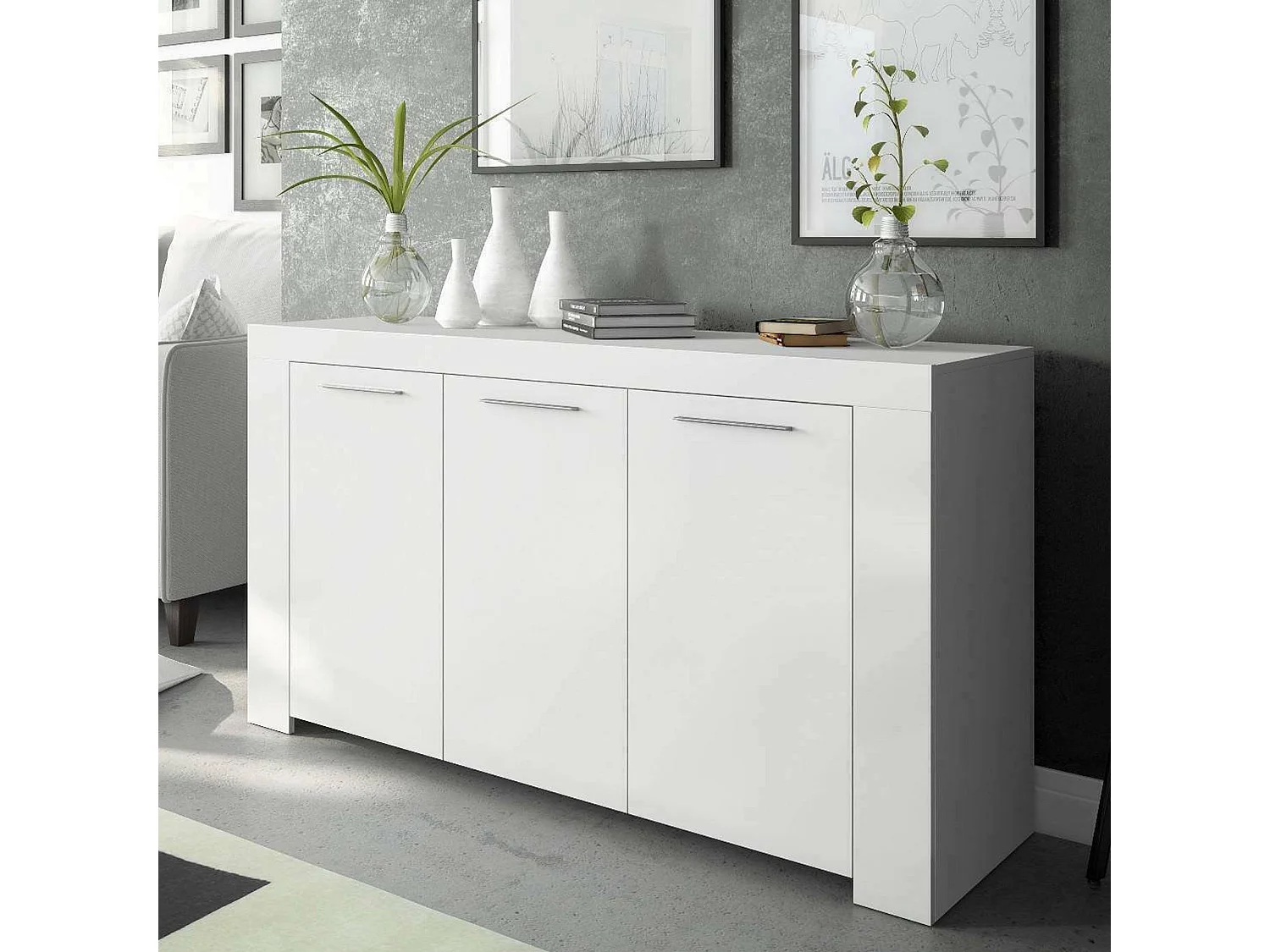 Credenza Amaculi, 3 Ripiani, 42x144x80h cm Bianco, Madia