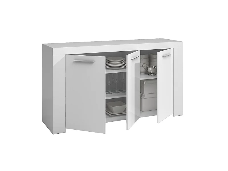 Buffet Dalbiera, Buffet de salon, Meuble TV, Buffet pour salon, Armoire moderne avec 3 portes, 144x42h80 cm, Blanc