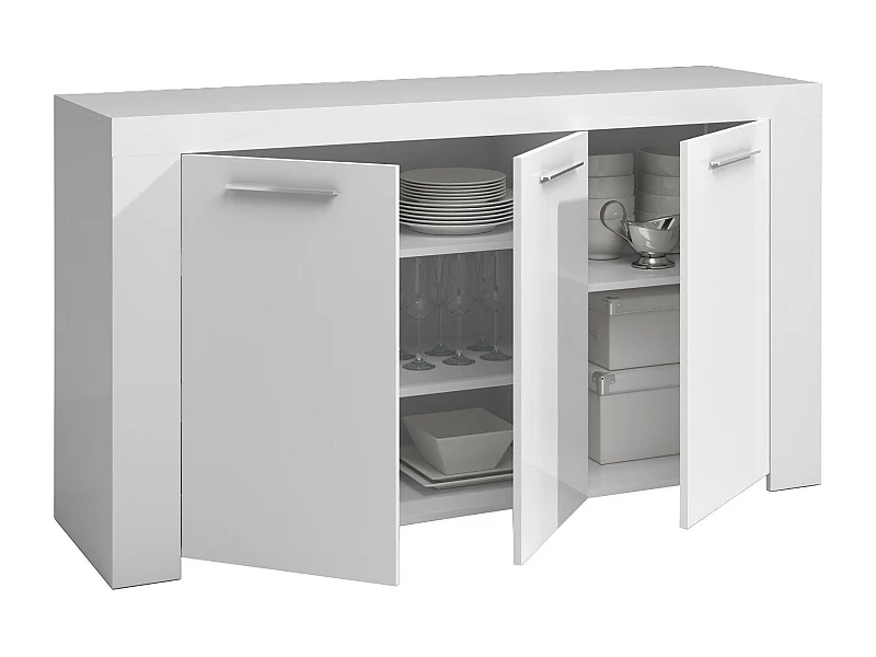 Buffet Dalbiera, Buffet de salon, Meuble TV, Buffet pour salon, Armoire moderne avec 3 portes, 144x42h80 cm, Blanc