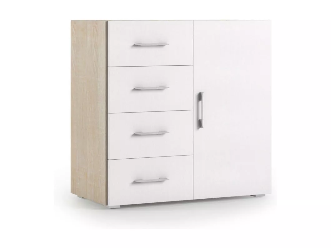 Kauf Unique Kommode Dnag, Buffetschrank mit 1 Tür und 4 Schubladen, Wohnzimmer - Sideboard, Mehrzweckschrank mit Regalen, 100% Made in Italy, 90x41h87 cm, Weiß und Eiche