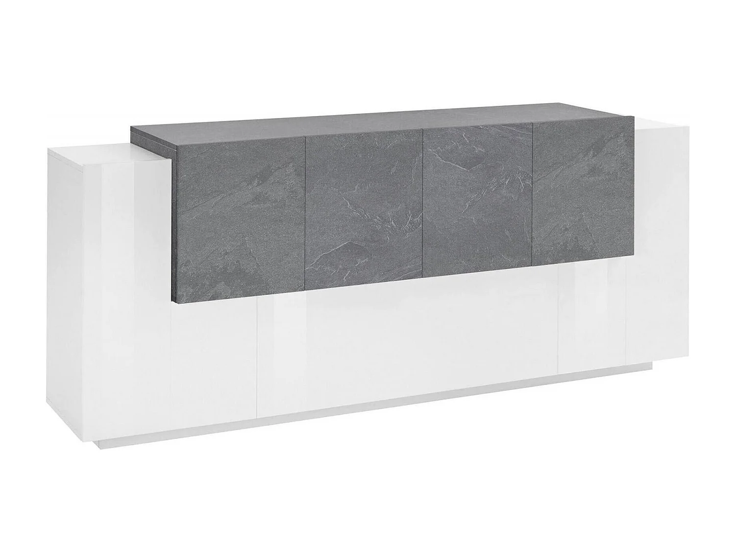 Ddionis dressoir, Keukendressoir met 7 deuren, Woonkamerbuffet, Keukendressoir, 100% Made in Italy, 200x45h86 cm, Glanzend wit en leisteen