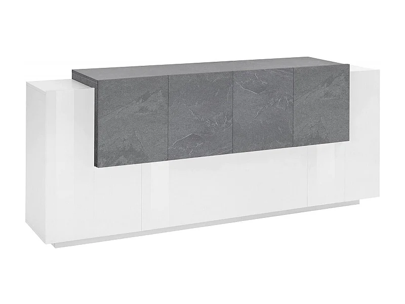 Ddionis dressoir, Keukendressoir met 7 deuren, Woonkamerbuffet, Keukendressoir, 100% Made in Italy, 200x45h86 cm, Glanzend wit en leisteen