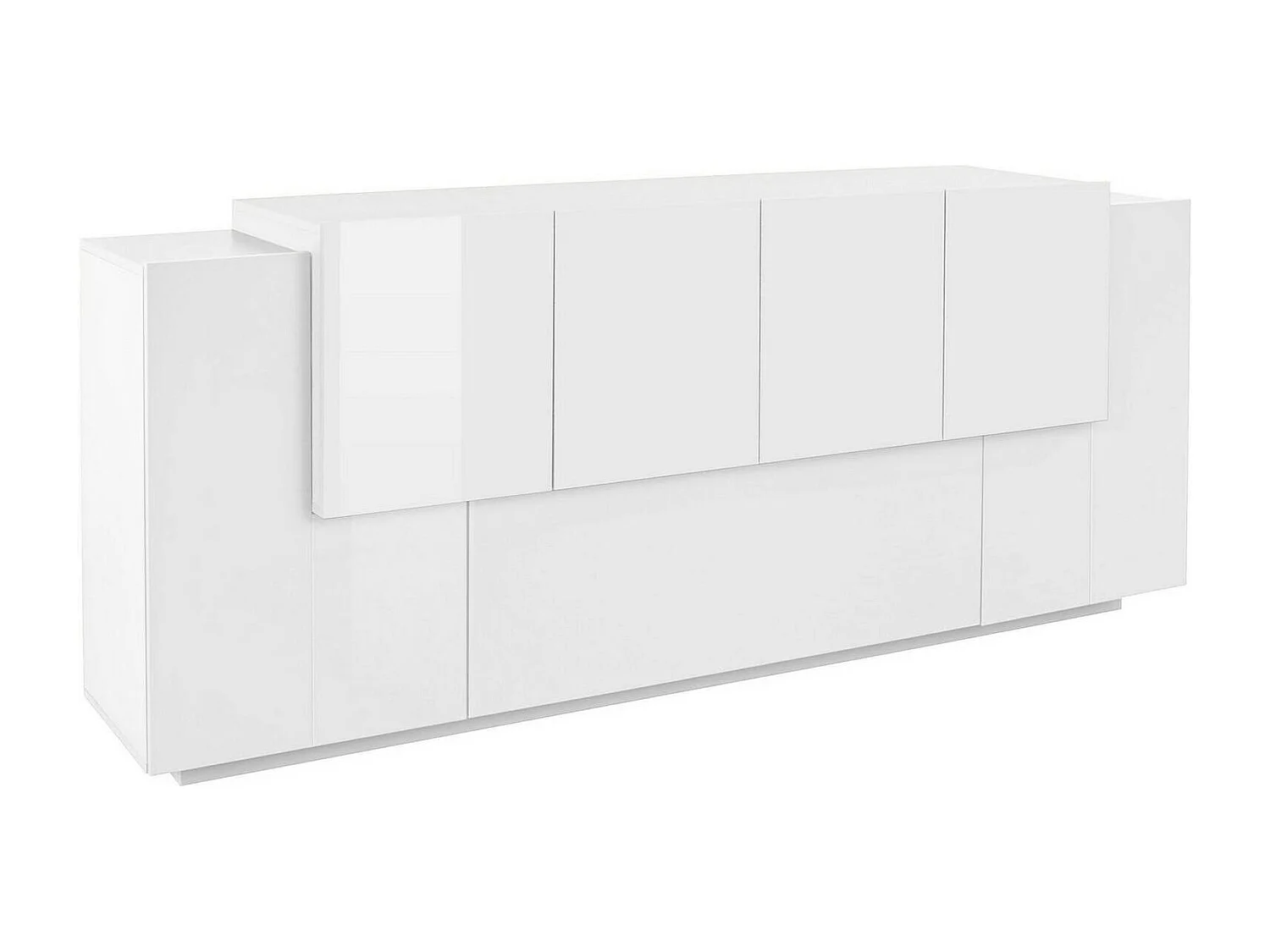 Buffet Ddionis, Buffet de cuisine avec 7 portes, Buffet de salon, Buffet de cuisine, 100% Made in Italy, 200x45h86 cm, Blanc brillant