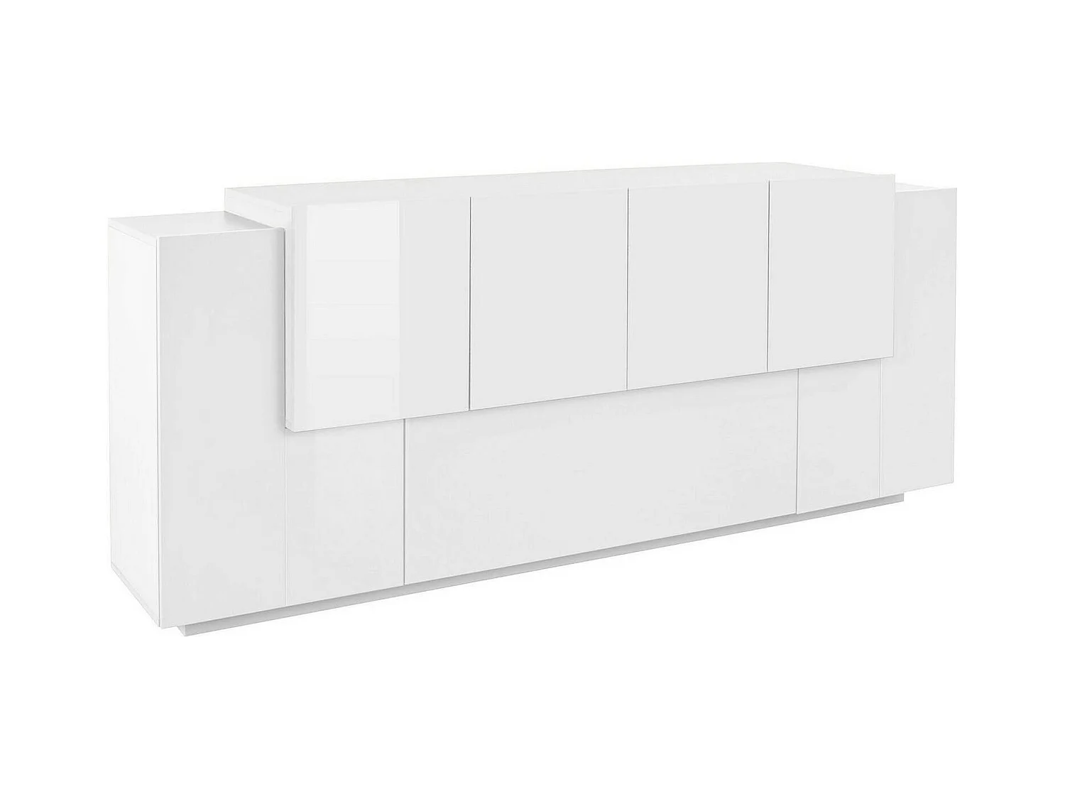 Buffet Ddionis, Buffet de cuisine avec 7 portes, Buffet de salon, Buffet de cuisine, 100% Made in Italy, 200x45h86 cm, Blanc brillant