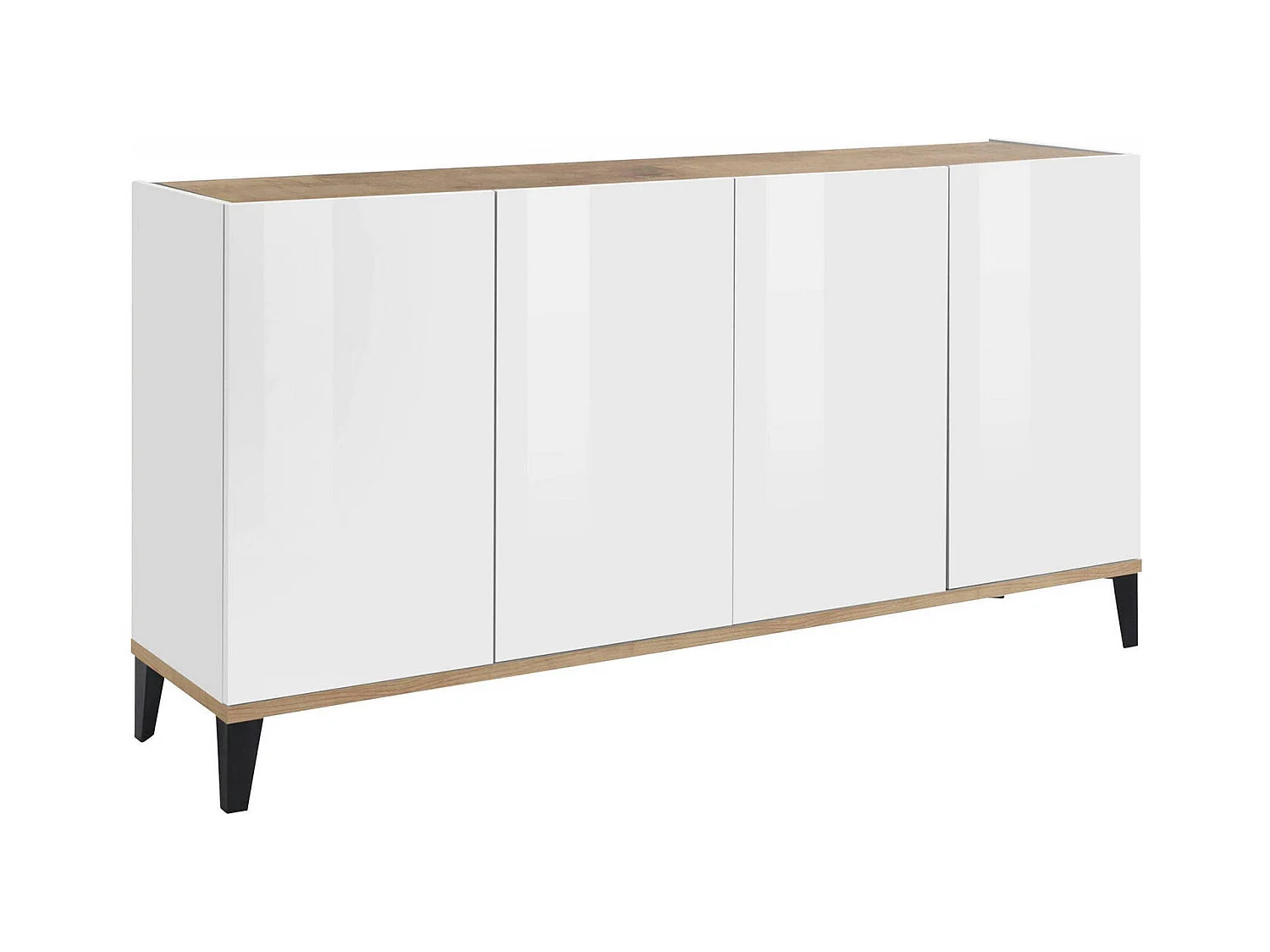 Buffet Dgarzo, Buffet de cuisine avec 4 portes, Buffet de salon, 100% Made in Italy, 160x40h82 cm, Blanc brillant et Érable