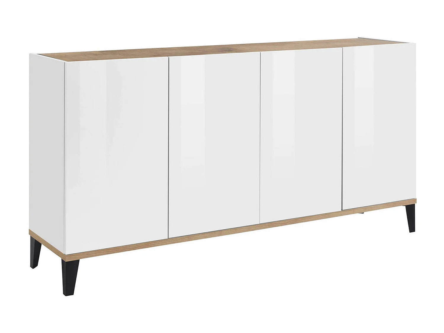 Buffet Dgarzo, Buffet de cuisine avec 4 portes, Buffet de salon, 100% Made in Italy, 160x40h82 cm, Blanc brillant et Érable