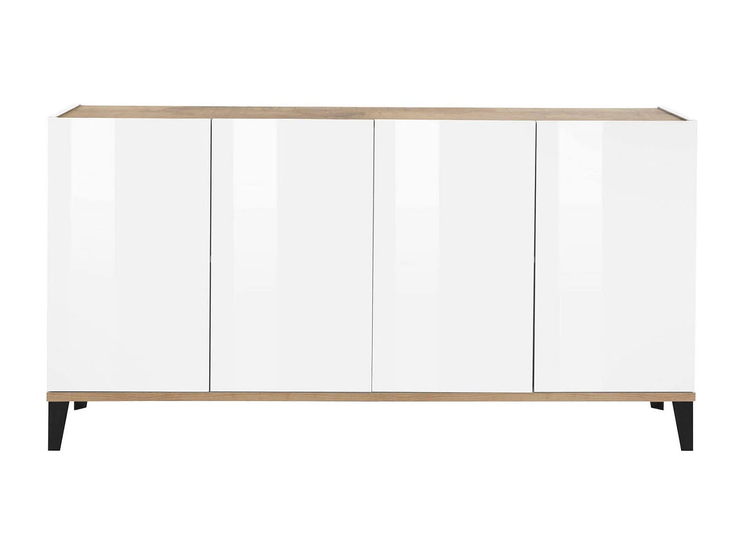 Buffet Dgarzo, Buffet de cuisine avec 4 portes, Buffet de salon, 100% Made in Italy, 160x40h82 cm, Blanc brillant et Érable