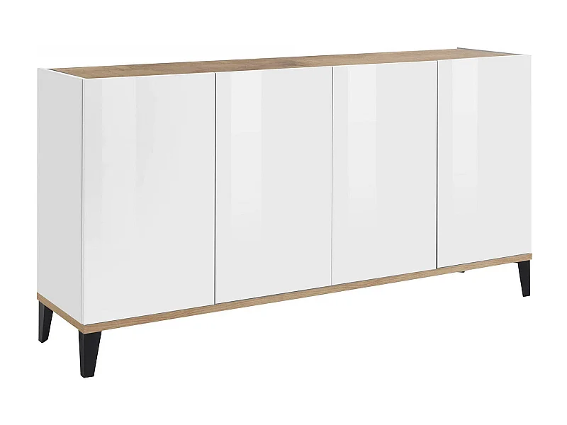 Dgarzo Dressoir, Keukendressoir met 4 deuren, Woonkamerbuffet, 100% Made in Italy, 160x40h82 cm, Glanzend wit en esdoorn