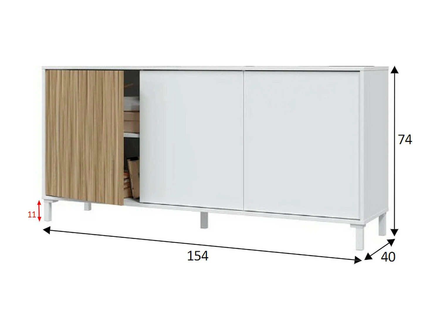 Buffet Dolivera, buffet de salon moderne, buffet de salon 3 portes, 154x40h74 cm, blanc