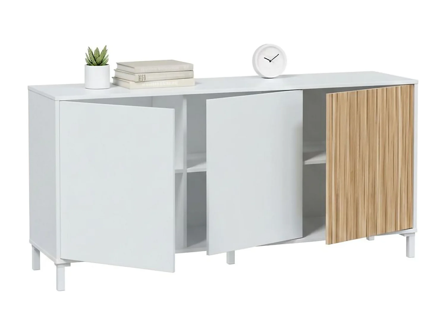 Buffet Dolivera, buffet de salon moderne, buffet de salon 3 portes, 154x40h74 cm, blanc