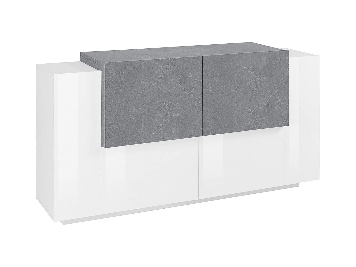 Buffet Dlenz, Buffet de cuisine avec 4 portes, Buffet de salon, 100% Made in Italy, 160x45h86 cm, Blanc brillant et ciment