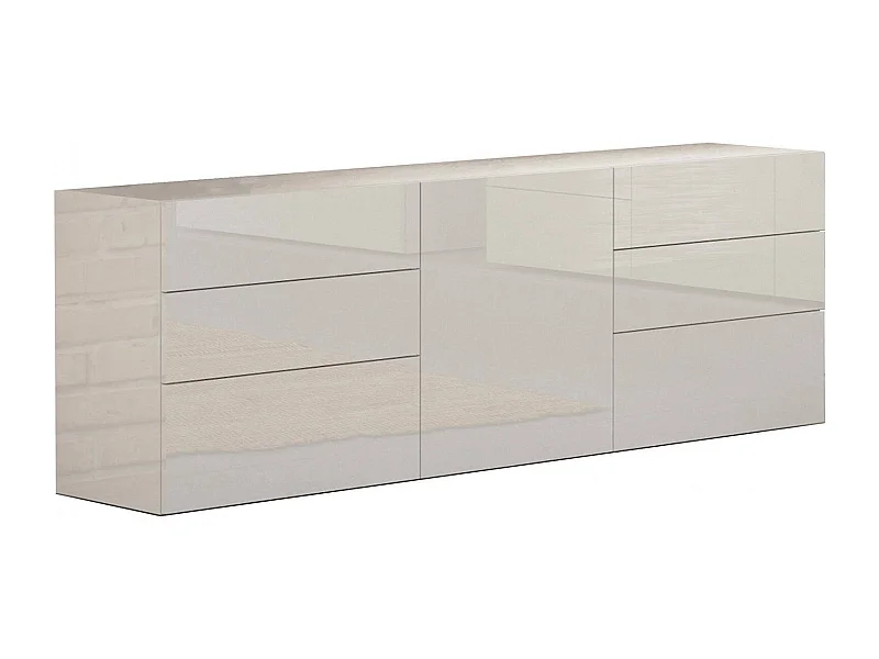 Kommode Dciss, Küchen-Sideboard mit 1 Tür und 6 Schubladen, Wohnzimmer-Buffet, Küchen-Sideboard, 100% Made in Italy, cm 170x40h35, glänzend weiß