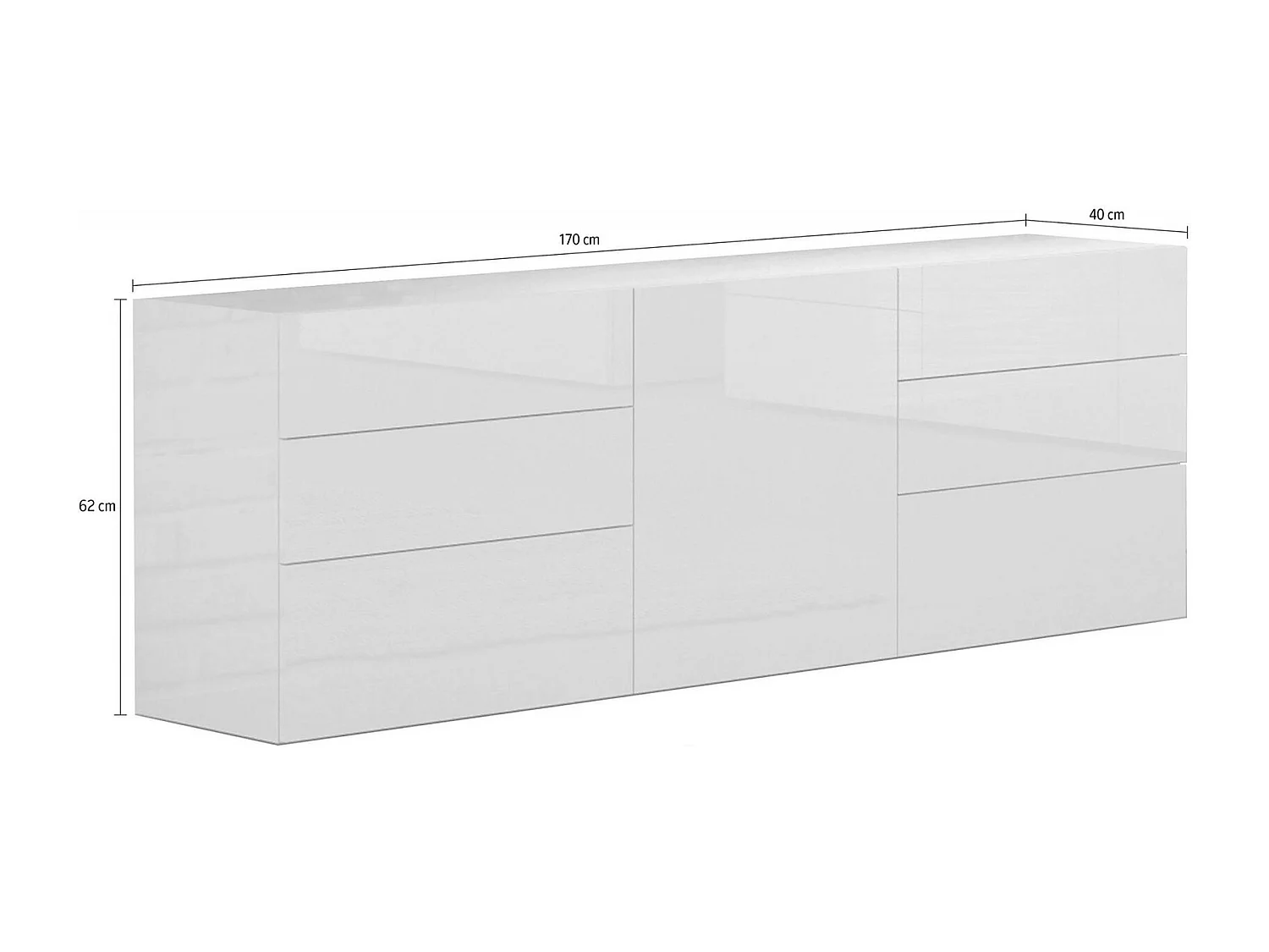 Kommode Dciss, Küchen-Sideboard mit 1 Tür und 6 Schubladen, Wohnzimmer-Buffet, Küchen-Sideboard, 100% Made in Italy, cm 170x40h35, glänzend weiß