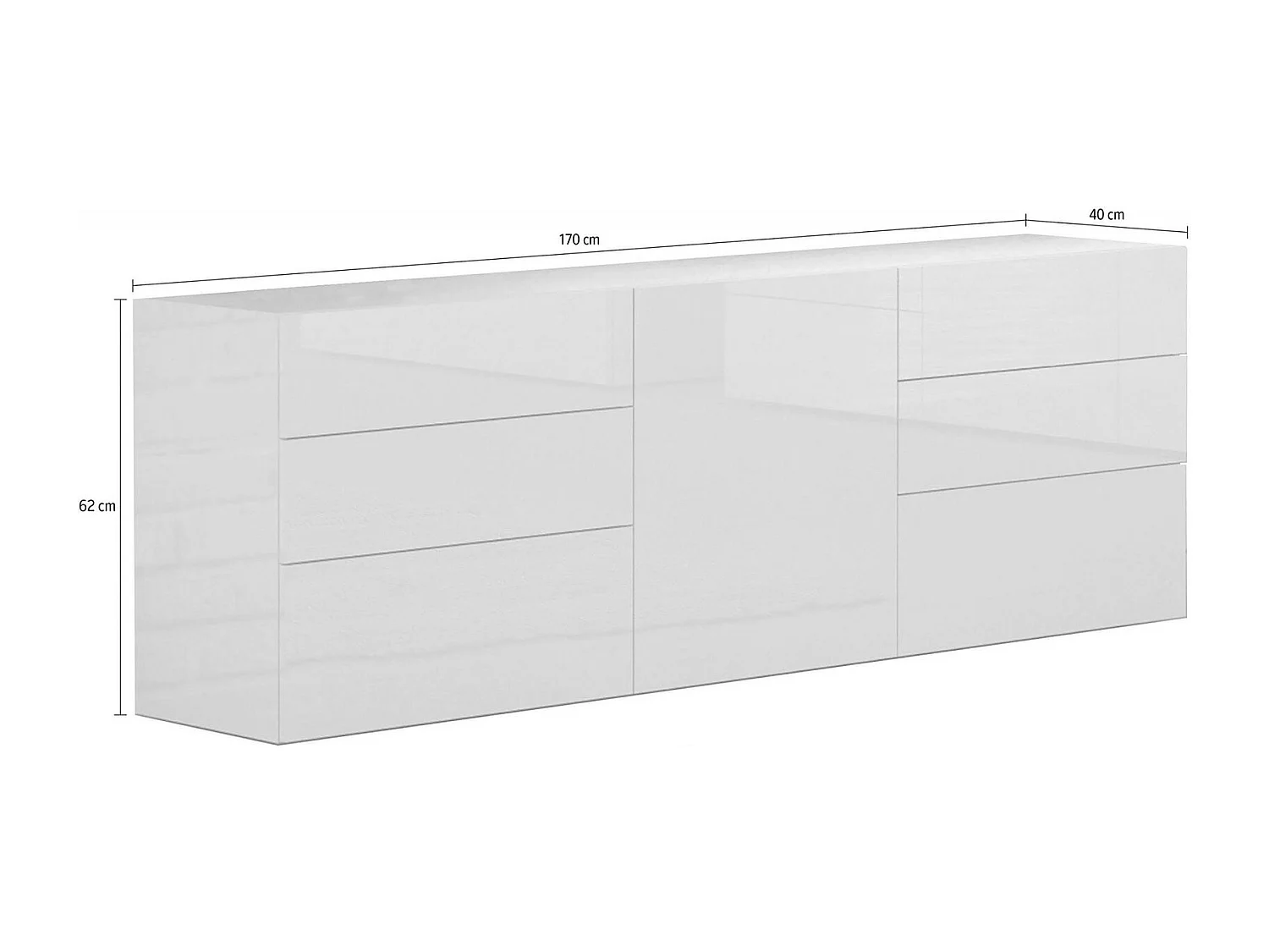 Buffet Agito, 6 tiroirs, fabriqué en Italie, 170x40x60h cm blanc laqué, bahut, 1 porte, ouverture battante, coulissante