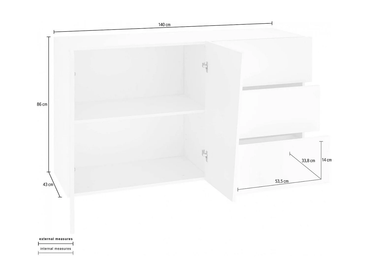 Buffet Dficagn, Buffet de cuisine avec 2 portes et 3 tiroirs, Buffet de salon, 100% Made in Italy, 141x43h86 cm, Ardoise