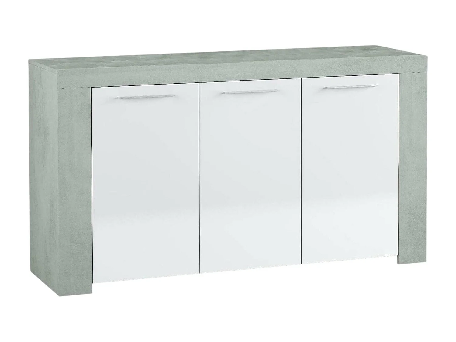 Buffet Dalbiera, Buffet de salon, Meuble TV, Buffet pour salon, Armoire moderne avec 3 portes, 144x42h80 cm, Ciment et Blanc