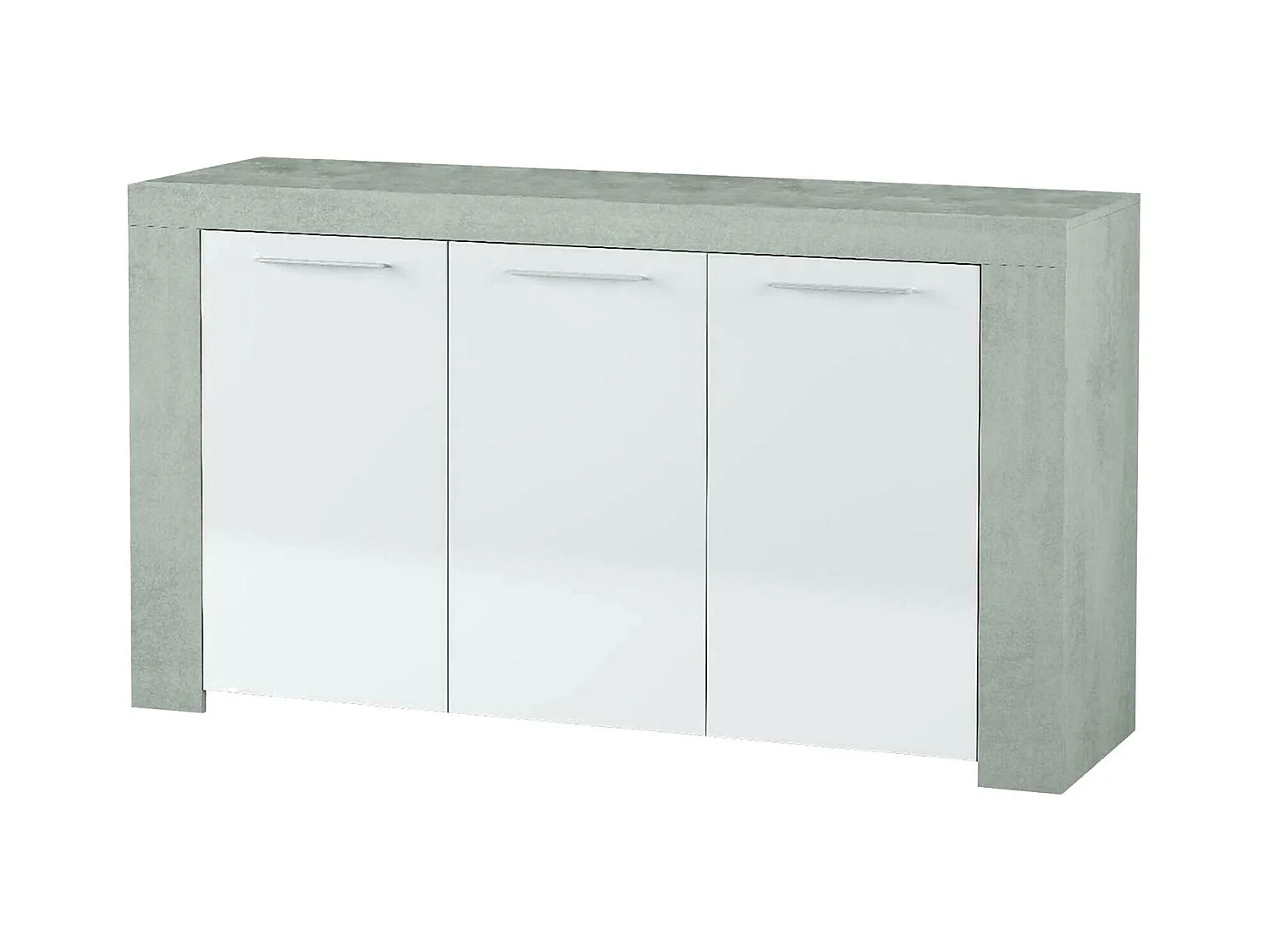 Buffet Dalbiera, Buffet de salon, Meuble TV, Buffet pour salon, Armoire moderne avec 3 portes, 144x42h80 cm, Ciment et Blanc