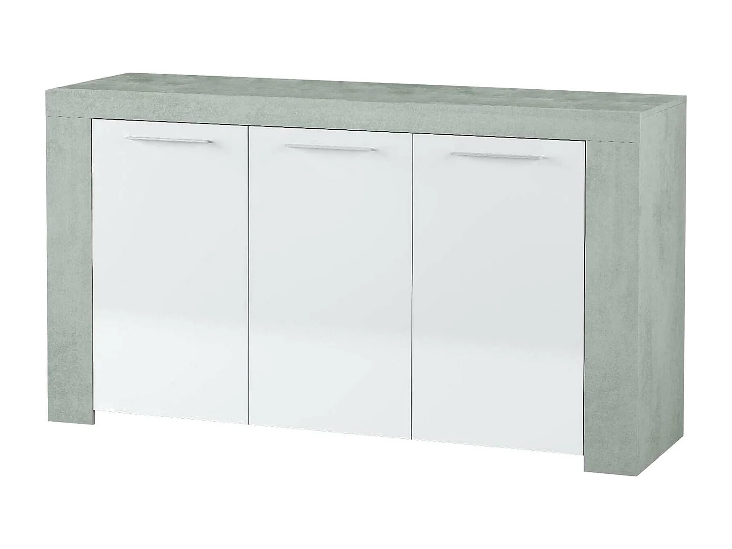 Aparador Dalbiera, Aparador moderno com 3 portas, Buffet de sala, móvel de TV, Aparador para sala, 144x42h80 cm, Cimento e Branco