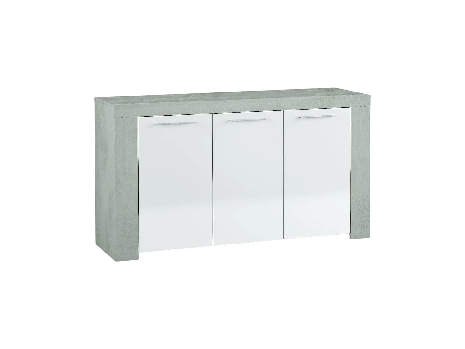 Buffet Dalbiera, Buffet de salon, Meuble TV, Buffet pour salon, Armoire moderne avec 3 portes, 144x42h80 cm, Ciment et Blanc