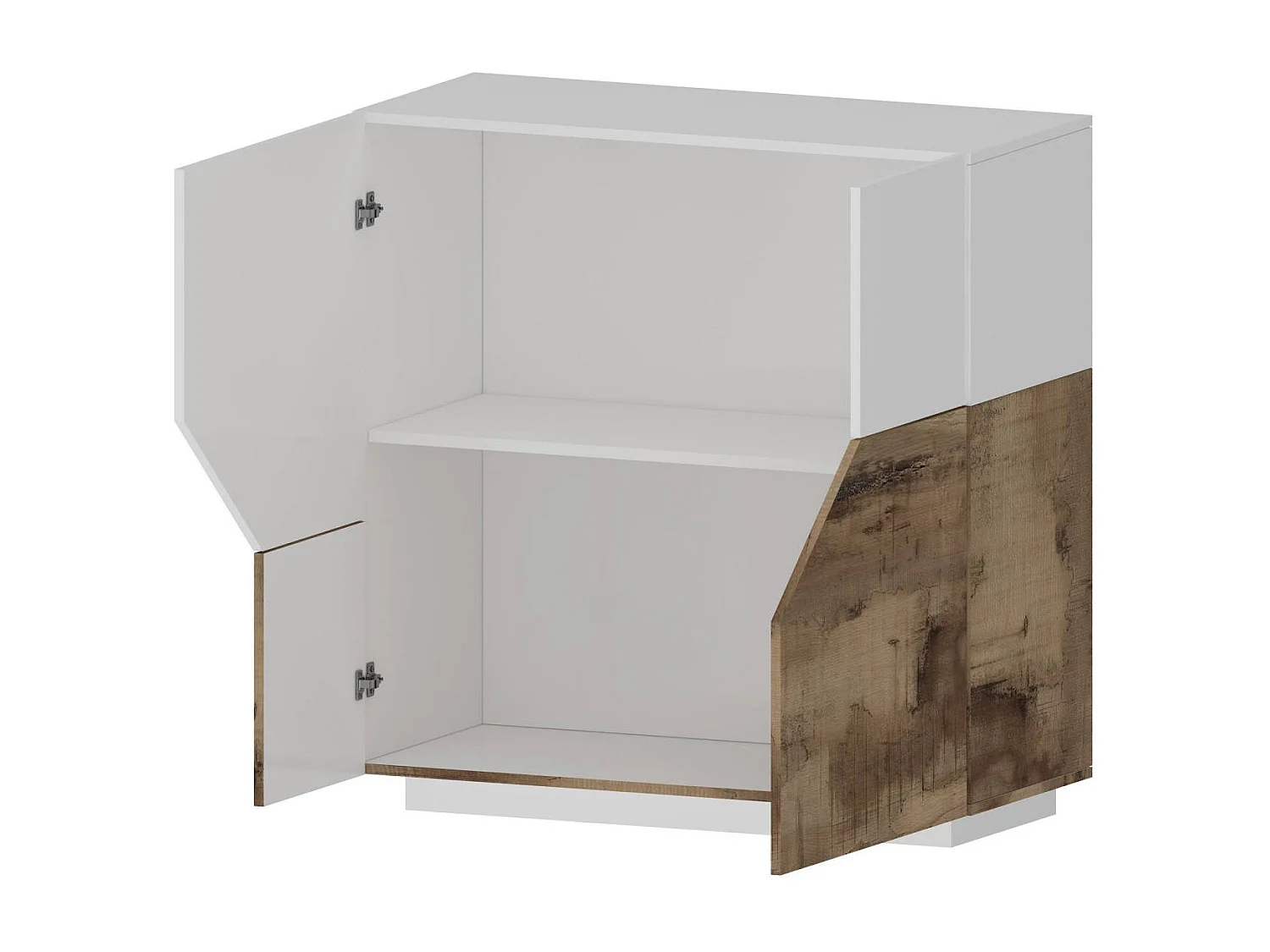 Dceesa dressoir, Keukendressoir met 2 geometrische deuren, Woonkamerbuffet, Keukendressoir, 100% Made in Italy, 79x43h86 cm, Glanzend wit en esdoorn