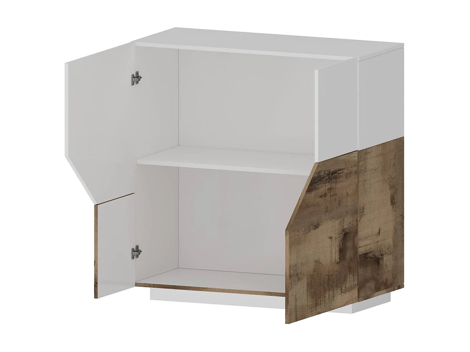 Dceesa dressoir, Keukendressoir met 2 geometrische deuren, Woonkamerbuffet, Keukendressoir, 100% Made in Italy, 79x43h86 cm, Glanzend wit en esdoorn