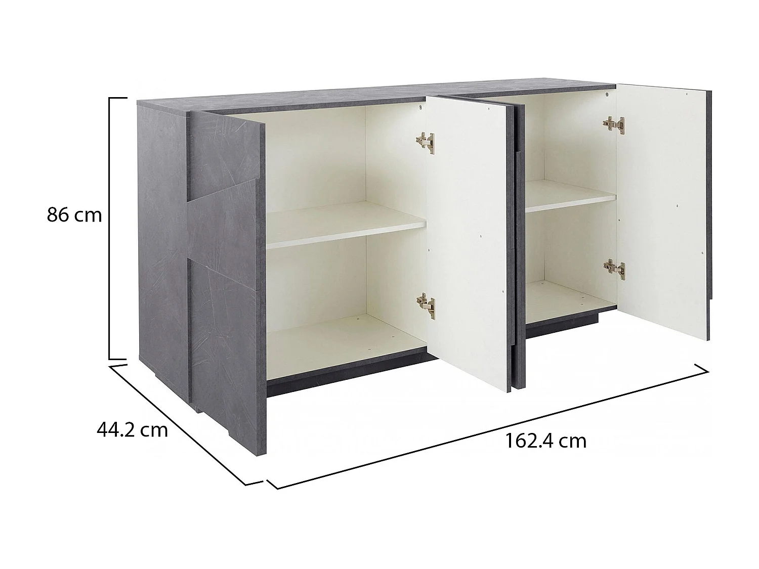 Kommode Dlanzar, Küchen-Sideboard mit 4 Türen, Wohnzimmer-Buffet, 100 % Made in Italy, cm 162x44h86, Slate