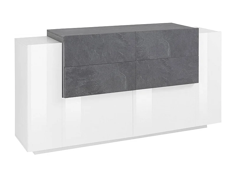 Buffet Daas, Buffet de cuisine avec 2 portes et 4 tiroirs, Buffet de salon, Buffet de cuisine, 100% Made in Italy, 160x45h86 cm, Blanc brillant et ardoise