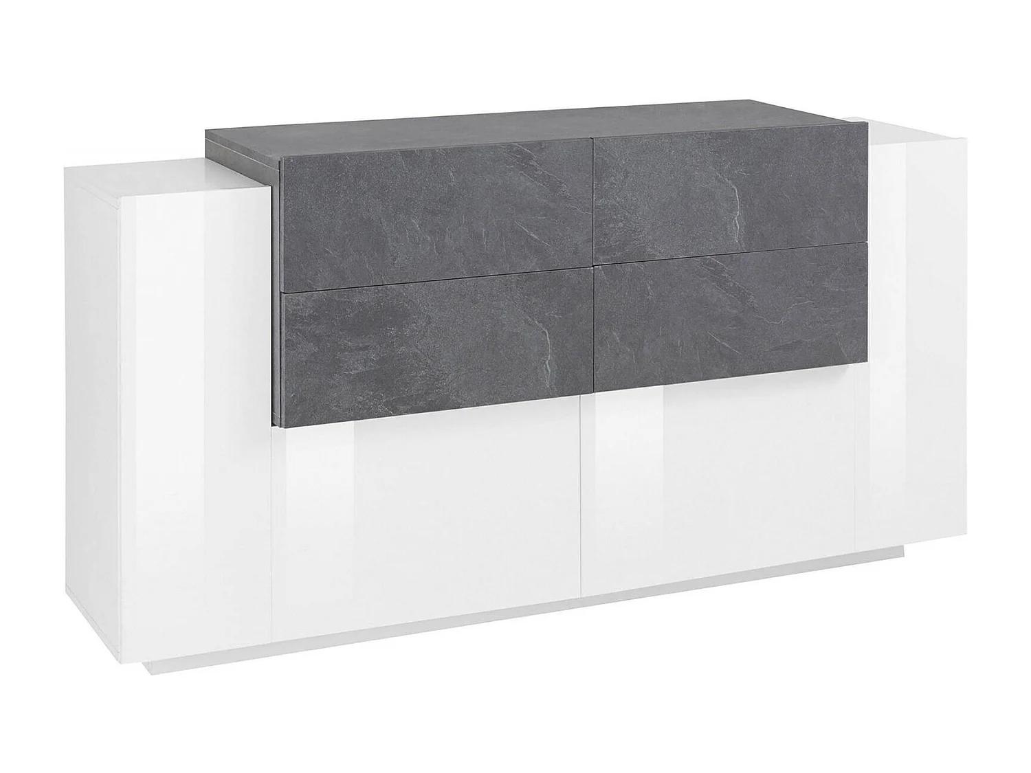 Buffet Daas, Buffet de cuisine avec 2 portes et 4 tiroirs, Buffet de salon, Buffet de cuisine, 100% Made in Italy, 160x45h86 cm, Blanc brillant et ardoise