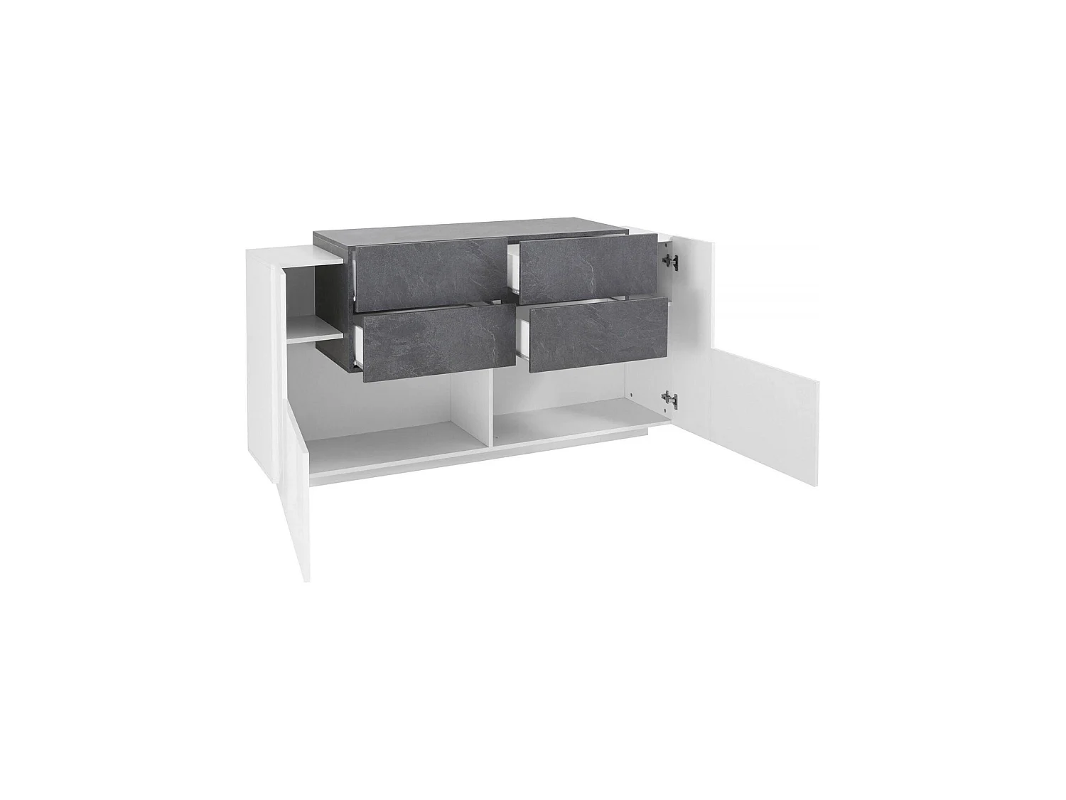 Buffet Daas, Buffet de cuisine avec 2 portes et 4 tiroirs, Buffet de salon, Buffet de cuisine, 100% Made in Italy, 160x45h86 cm, Blanc brillant et ardoise