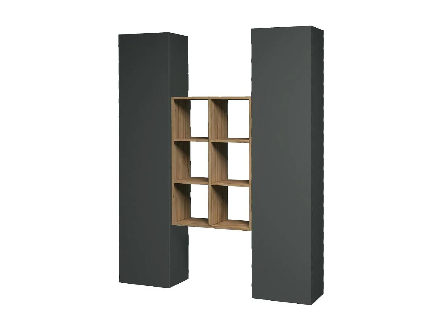 Ddeluc Dressoir, Woonkamerset met 2 deuren en planken, Woonkamerbuffet, Keukendressoir, 100% Made in Italy, 140x30h180 cm, Antraciet en Esdoorn