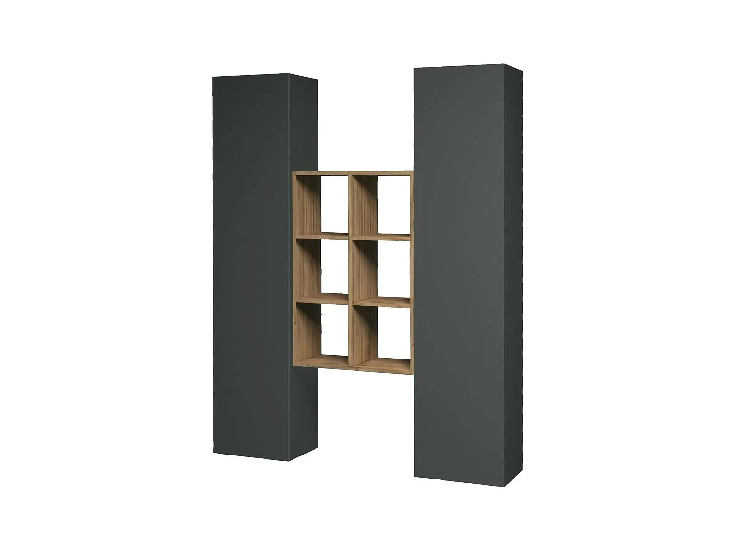 Buffet Ddeluc, Ensemble de salon avec 2 portes et étagères, Buffet de salon, Buffet de cuisine, 100% Made in Italy, 140x30h180 cm, Anthracite et Érable