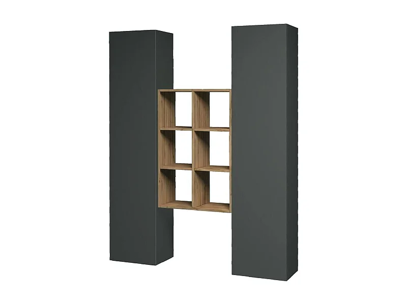 Ddeluc Dressoir, Woonkamerset met 2 deuren en planken, Woonkamerbuffet, Keukendressoir, 100% Made in Italy, 140x30h180 cm, Antraciet en Esdoorn