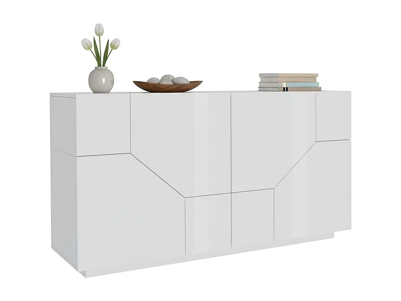 Kommode Dmeron, Küchen-Sideboard mit 4 Türen, Wohnzimmer-Buffet, 100 % Made in Italy, cm 200x43h86, glänzend weiÃŸ