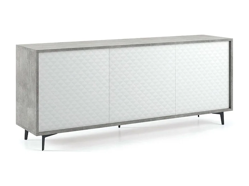 Buffet Ddemm, Buffet avec 3 portes et 1 étagère réglable, Buffet de salon élégant, Meuble TV, 100% Made in Italy, 184x45h77 cm, Blanc et Ciment