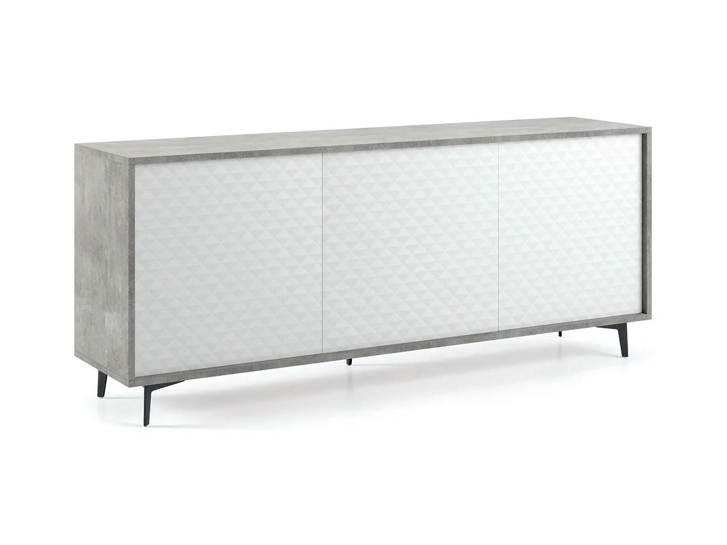 Buffet Ddemm, Buffet avec 3 portes et 1 étagère réglable, Buffet de salon élégant, Meuble TV, 100% Made in Italy, 184x45h77 cm, Blanc et Ciment
