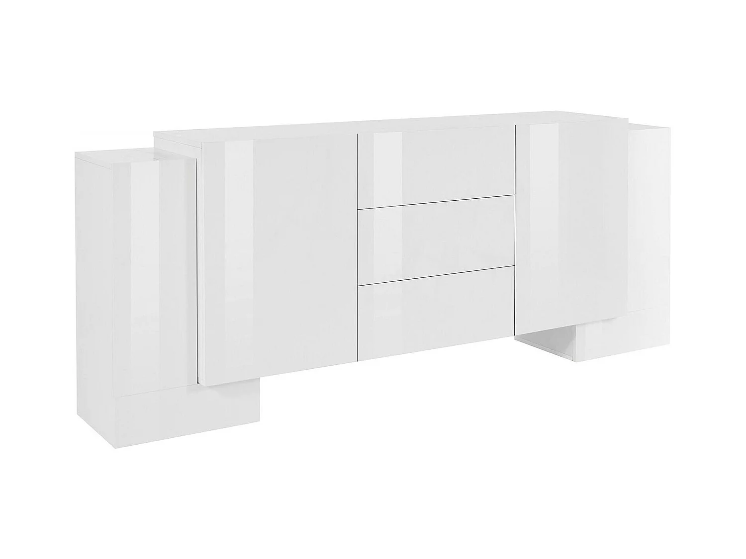 Kommode Dcuom, Küchen-Sideboard mit 2 Türen und 3 Schubladen, Wohnzimmer-Buffet, Küchen-Sideboard, 100% Made in Italy, cm 210x45h85, glänzend weiß