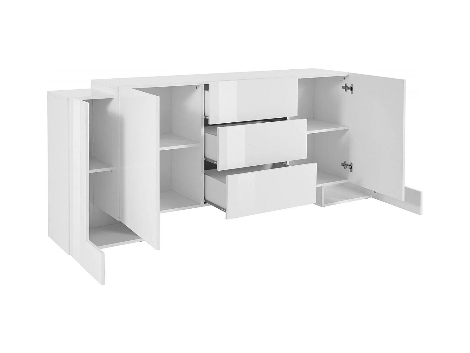 Kommode Dcuom, Küchen-Sideboard mit 2 Türen und 3 Schubladen, Wohnzimmer-Buffet, Küchen-Sideboard, 100% Made in Italy, cm 210x45h85, glänzend weiß