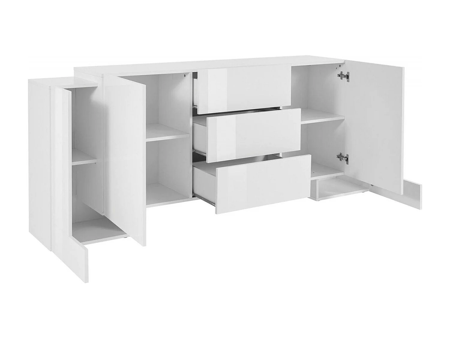 Buffet Dcuom, Buffet de cuisine avec 2 portes et 3 tiroirs, Buffet de salon, Buffet de cuisine, 100% Made in Italy, 210x45h85 cm, Blanc brillant