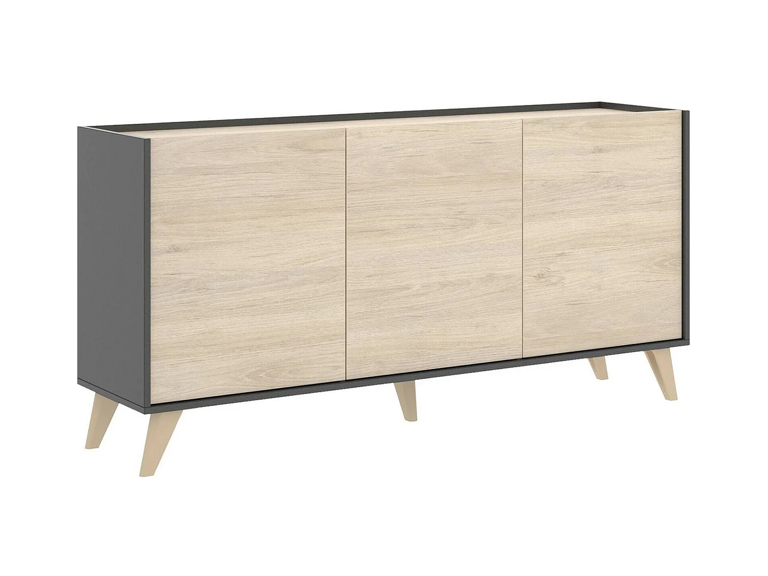 Buffet Dadop-vous, Buffet de salon, Buffet de salon moderne avec 3 portes, 155x43h75 cm, Chêne et Anthracite