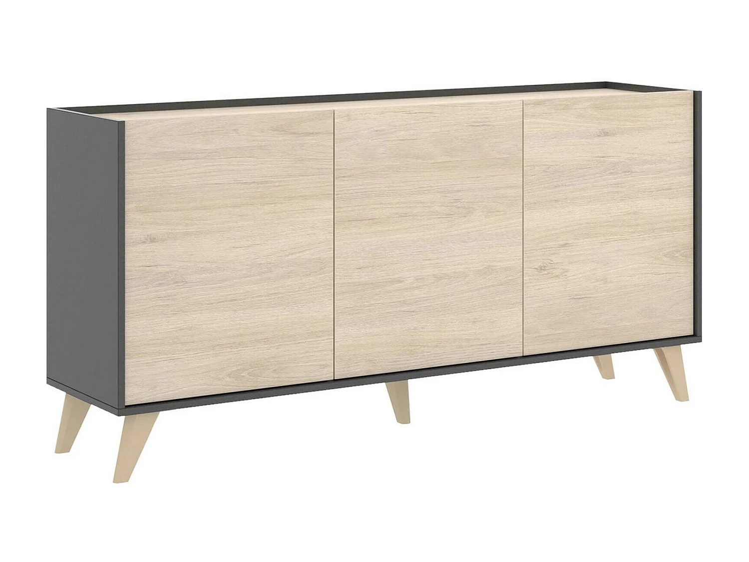 Dadop dressoir, Woonkamerbuffet, Modern woonkamerdressoir met 3 deuren, 155x43h75 cm, Eiken en Antraciet