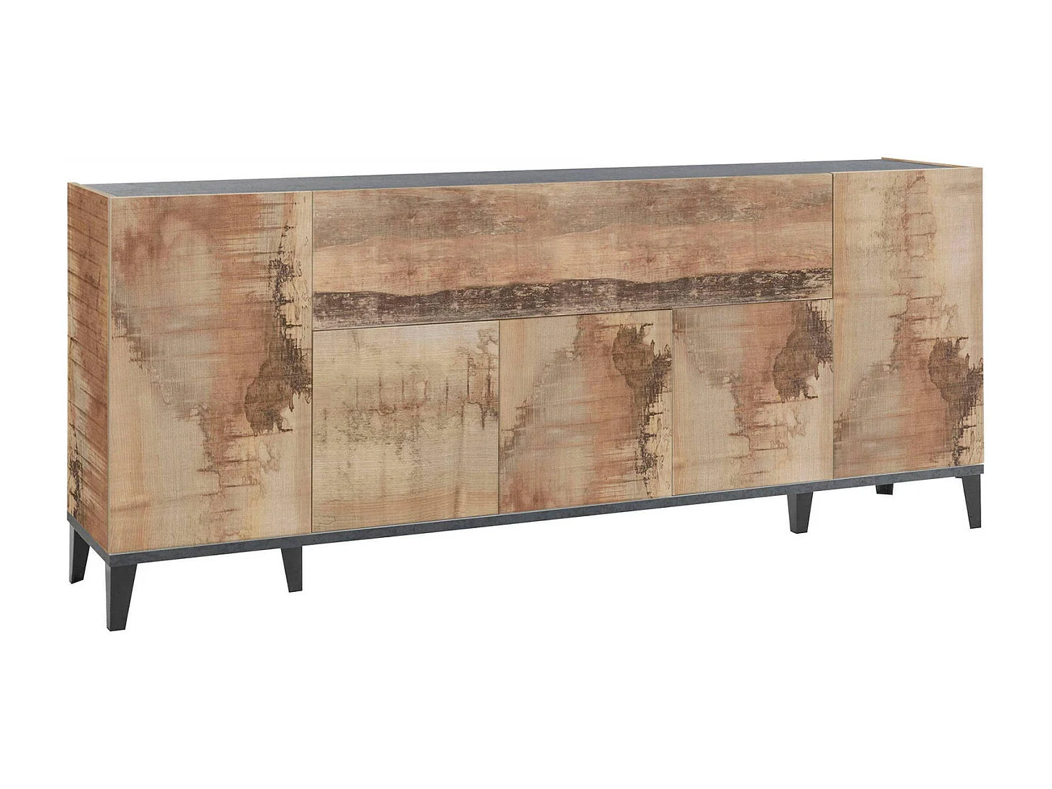 Buffet Dnatal, Buffet de cuisine 6 portes, Buffet de salon, 100% Made in Italy, 200x40h82 cm, Ardoise et Érable